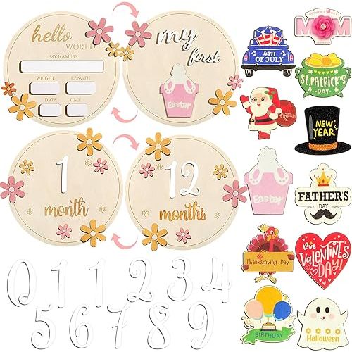 Yerliker 24 Pcs My First Holiday Milestone Signs, Baby Monthly Milestone Cards, Easter St. Patrick's Day Announcement DIY for Newborn Growth Recording Photography Props Baby Shower Gifts