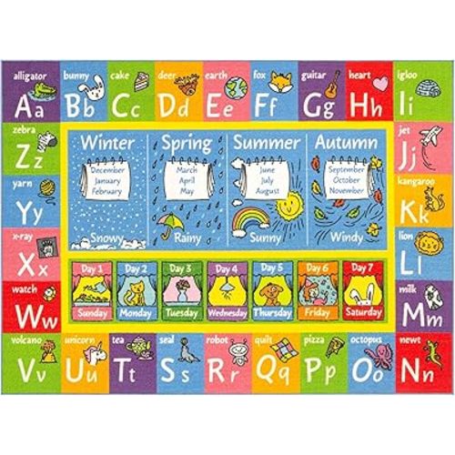 KC Cubs Playtime Collection ABC Alphabet, Seasons, Months and Days of The Week Educational Learning & Game Area Rug Carpet for Kids and Children Bedrooms and Playroom
