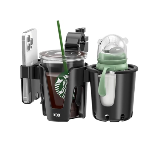 KDD Stroller Cup Holder with Phone Holder, 3-in-1 Removable Bottle Holder