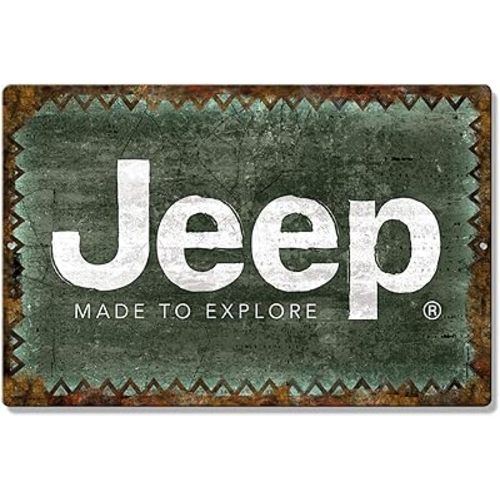 Desperate Enterprises Jeep Made To Explore Aluminum Sign - JEEP Signs - Vintage Metal Automotive Signs - Made in the USA