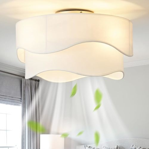 DSYBRI Flush Mount Ceiling Fan with Lights, 20" Low Profile Boho Ceiling Fan with Light Remote Control, Caged with 6 Speeds for Bedroom, Nursery, Living Room