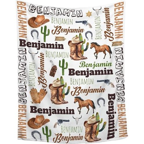 Aniruddha Custom Cowboy Baby Name Blanket,Personalized Cowboy Baby Blanket,Customized Name Blanket for Toddlers Kids Nursery,30"x40"-Toddler Size