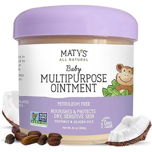 Matys Multipurpose Baby Ointment, All Over Gentle Skin Protection for Newborns & Up, Soothes Dry Irritated Skin, Diaper Area, Dry Scalp, Drool Irritation, Petroleum Free, Fragrance Free, 10 oz tub