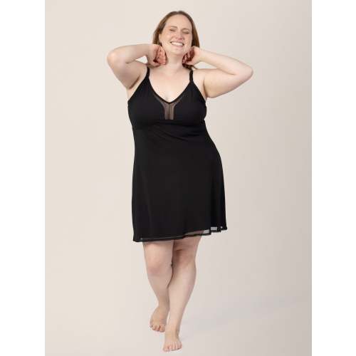 Aurora Mesh Nursing Nightgown | Black