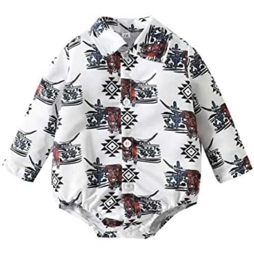 Kayotuas Western Baby Boy Clothes Cowboy Shirt Romper Long/Short Sleeve Button Down Onesie Bodysuit Infant Gentleman Outfits