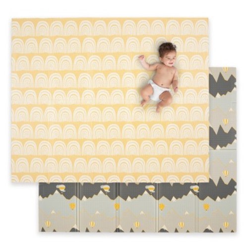 Jumpoff Jo Foam Padded Play Mat For Infants, Babies, Toddlers Play & Tummy Time, Foldable And Waterproof, Large, 70" X 59", Mountain Rainbow