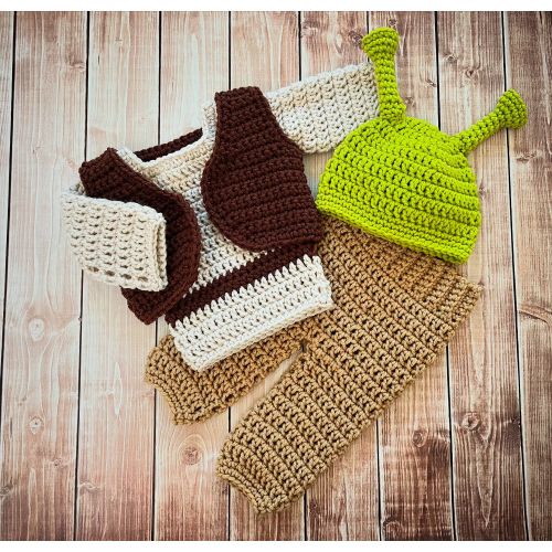 Shrek Inspired Costume/ Crochet Shrek Hat/ Shrek Inspired Costume/Photo Prop Newborn to 12 Month Size-MADE TO ORDER