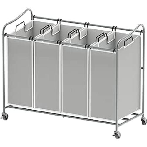 Amazon.com: SimpleHouseware 4-Bag Heavy Duty Laundry Sorter Rolling Cart, Silver : Home & Kitchen