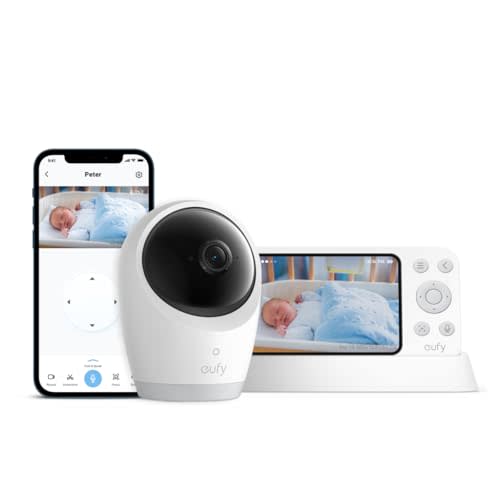 eufy Baby Monitor E21 with 4K UHD Camera, 5'' 720p Display, Hybrid Wi-Fi and No Wi-Fi Connection, App and Monitor Control, Pan-Tilt, 8× Zoom, Portable Camera with Built-in Battery, ANR, Smart Alerts