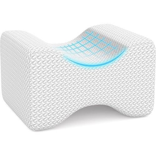 BlissTrends Memory Foam Knee Pillow, Knee Pillow for Side Sleepers, Leg Pillows for Sleeping Blood Circulation, Elevation Pillow for Spine Aligning, Sciatica, Back, Hip, Knee, Ankle Pain, White