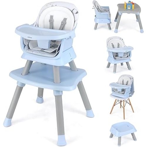 INFANS 8 in 1 Baby High Chair, Convertible Highchair for Babies and Toddlers, Infant Dining Booster Seat, Building Block Table, Kids Stool Table Chair Set with Removable Tray (8 in 1, Blue)