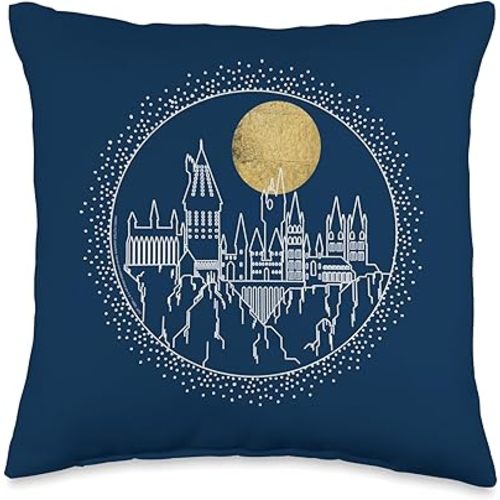 Harry Potter Hogwarts Full Moon Line Art Throw Pillow