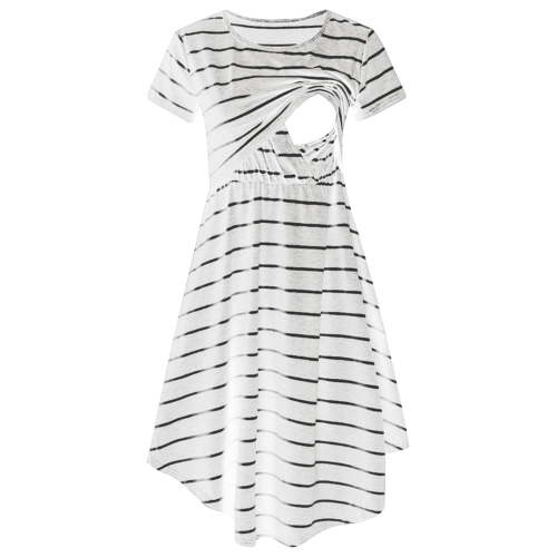 GUNIA Women Maternity Casual Striped Short Sleeve Nursing Dress Striped Multifunctional Striped Maternity Dress Mom Lactation Dress Pregnancy Trendy