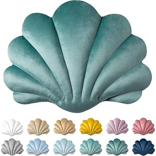 Ashler 3D Throw Pillows Shell Shaped Accent Throw Pillow, Soft Velvet Insert Included Cushion for Couch Bed Living Room, Pack of 1, Lake Blue, 14 X 11 inches