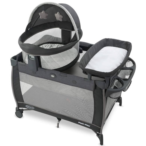 Graco Pack n Play Dome LX Playard with Baby Bassinet, Lightweight Portable Crib, Push-Button Fold Travel Crib, Redmond, Convertible