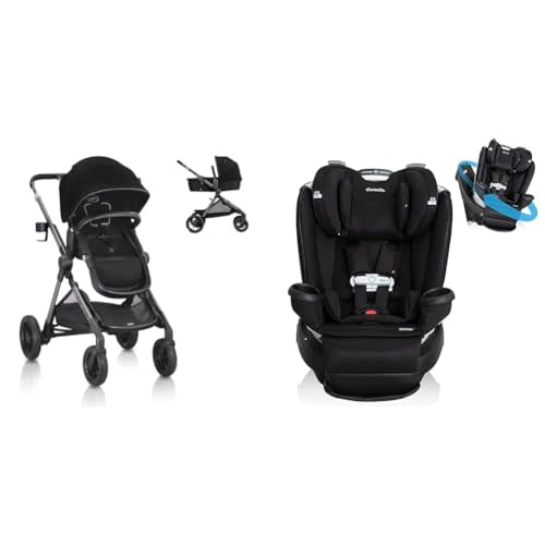 Evenflo Pivot Xpand Modular Stroller (Ayrshire Black) & Gold Revolve360 Extend All-in-One Rotational Car Seat with SensorSafe (Onyx Black)