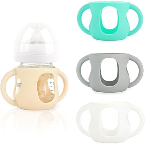 4-Pack Silicone Sleeves for Philips Avent Glass Bottles, BPA-Free Drop-Resistant Baby Bottle Sleeves with Handles, Compatible with Philips Avent Natural Glass Baby Bottles (4 oz)