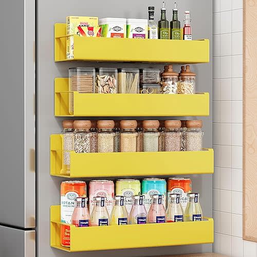 4 Pack Moveable Fridge Magnetic Spice Racks,Metal Yellow