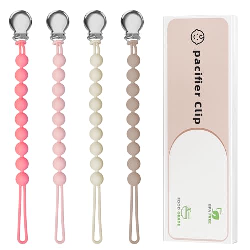 Pacifier Clips for Baby Girls Boys - Loviomad Silicone Paci Clip for Philips Avent Soothie Binky Holder, Baby Newborn Essentials Shower Birthday Gift (4-Pack)