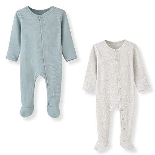 ACESTAR Newborn Baby Footed Pajamas with Mitten Cuffs - Cotton Snap-Up Baby Sleepers for Sleep and Play Footies 0-12 Months