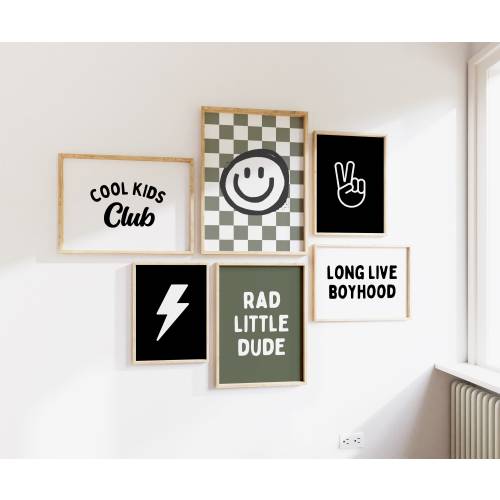 Long Live Boyhood Gallery Wall Set of 6 Downloadable Prints, Boho Boy Room, Boy Nursery Wall Decor, Playroom Printable, Rad Little Dude