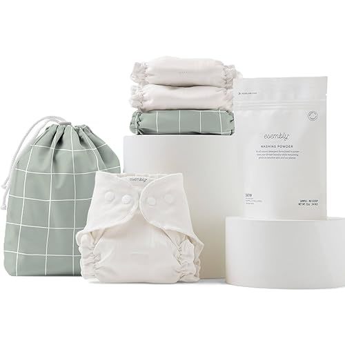 Esembly Cloth Diaper Try-It Kit, Starter Gift Set, Includes 3 Organic, Reusable Diapers Inners, 1 Stylish Outer, Patented Detergent & Wet Bag - Earth-Friendly Diapering, Lattice, Size 1 (7-18lbs)