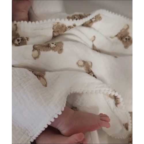 Muslin blanket with teddy  | New Baby gift | Newborn muslin blanket | Muslin baby swaddle blanket | Teddy nursery