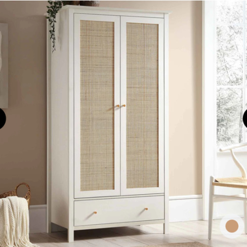 Frances Rattan Double Closet with 1 Drawer, White