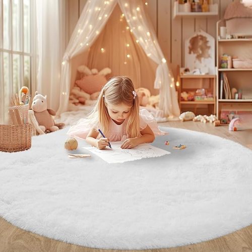 Round Area Rug White, 8ft