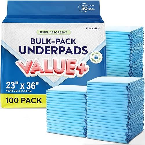 Chucks Pads Disposable [100-Pack] Adult Incontinence Underpads 23"x 36" Large Absorbent Fluff Protective Bed Pads, Toddler Mattress Pads - Pee Pads for Pets, Kids & Adults - Dog & Puppy Training Pads
