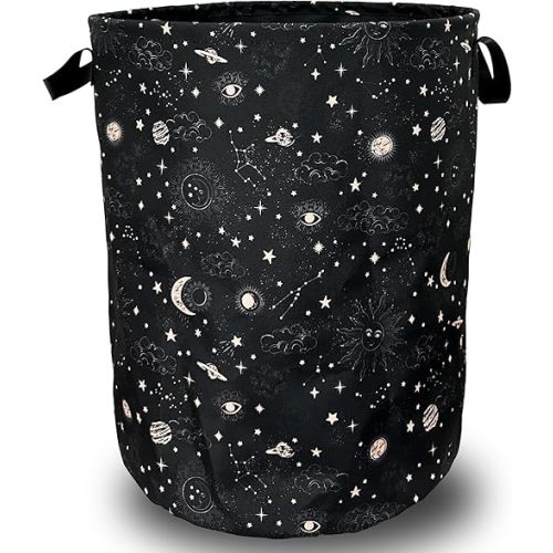 Moon and Stars Laundry Basket Foldable With Handles Colorful Tote Bag Oxford Cloth Funny Galaxy Laundry Hamper Clothes Storage Bucket Toy Organizer 18.9"x16.5" For Bathroom/Laundry/Bedroom