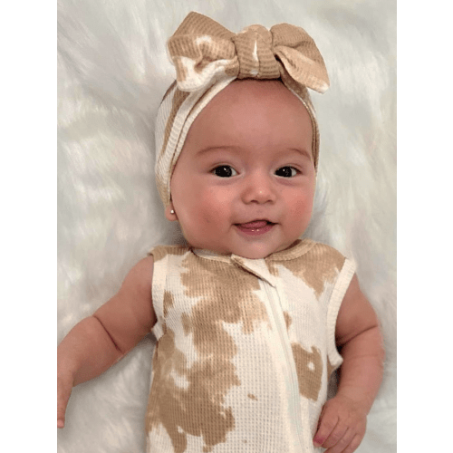 Organic Waffle Knot Bow, Almond Tie Dye