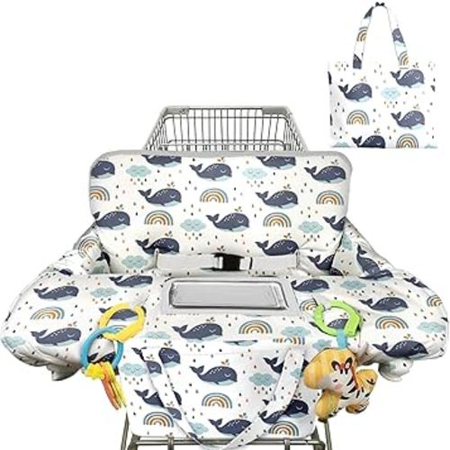 Shopping Cart Cover for Baby Girl Boy 2-in-1 High Chair Water Resistant High Chair Cover White Whale Gender Neutral Cart Cover for Babies Padded Grocery Cart Cover for Baby