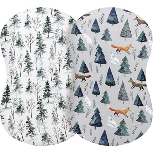 Pobi Baby - 2 Pack Premium Bassinet Sheets for Standard Bassinets - Ultra-Soft Cotton Blend, Stylish Animal Woodland Pattern, Safe and Snug for Baby (Magical)