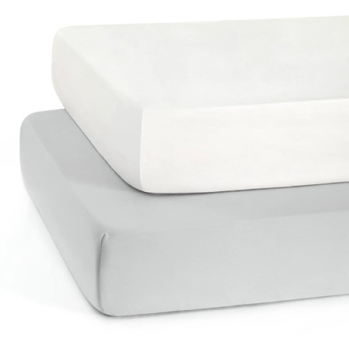 TILLYOU Baby Crib Sheets for Boys Girls, Fitted Crib Sheet 2 Pack for Standard Crib and Toddler Mattresses, Super Soft Toddler Bed Sheets, 28"x52"x8", White & Gray