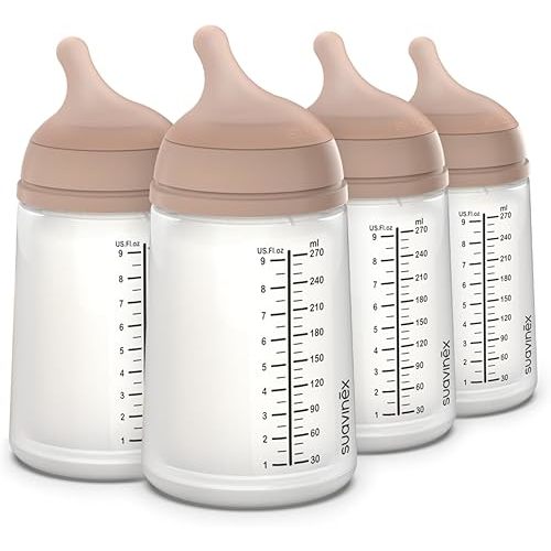 Suavinex Zero Zero Anti Colic Baby Bottle, No 1 Spanish Baby Bottle Brand, Minimizes Bottle Rejection & Nipple Confusion, Perfect for Breastfeeding Babies, Medium Flow, 4 Pk 9 oz, Medium
