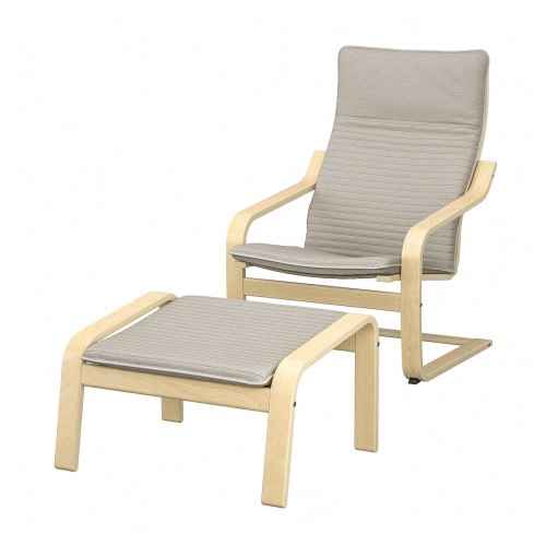 POÄNG Armchair and ottoman - birch veneer/Knisa light beige