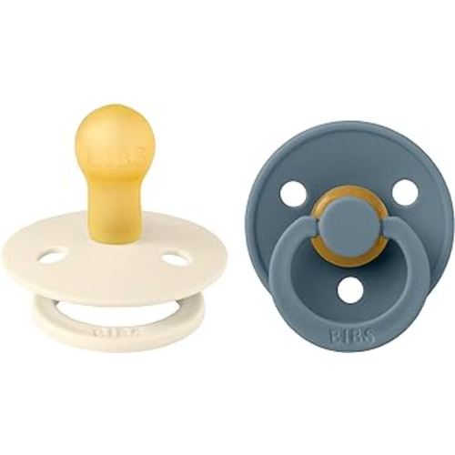 BIBS Pacifiers | Natural Rubber Baby Pacifier | Set of 2 BPA-Free Soothers | Made in Denmark | Ivory/Petrol | Size 0-6 Months