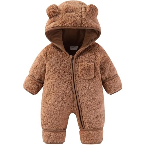 XIFAMNIY Newborn Baby Winter Snowsuit - Bear Outfit Fleece Warm Jumpsuit Romper Hooded Clothes for Infant Girls Boys