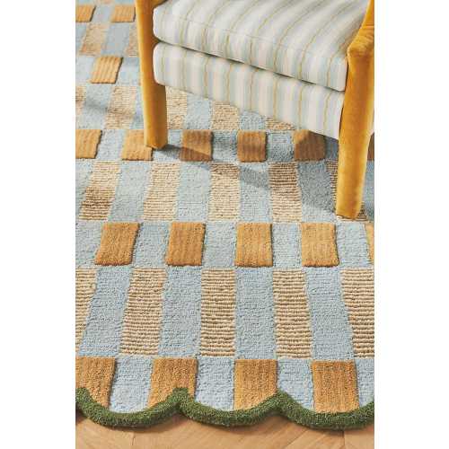 Matilda Plaid Blue Hand Tufted Wool 4x6 Rug, Modern Scallop Design Rug For Nursery - BLUE