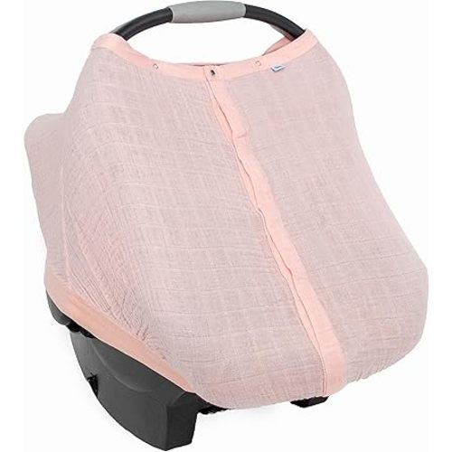 Little Unicorn 100% Cotton Muslin Car Seat Canopy | Super Soft Lightweight Cover with Window | Breathable | Magnetic Closure | Baby and Infant | Machine Washable | Shower Gift (Rose Petal)
