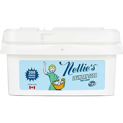 Nellie's Laundry Soda - Concentrated Laundry Detergent Powder - 200 Loads - Gentle on Skin and Environment - Fragrance-Free - (Made in Canada)