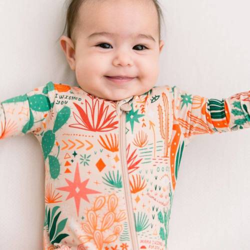 Desert Cactus Vibes | Bamboo Footie Onesie Sleeper | "Mama, I Wished for You" | Thermo-Regulating, Double Zipper, 4-Way Stretch