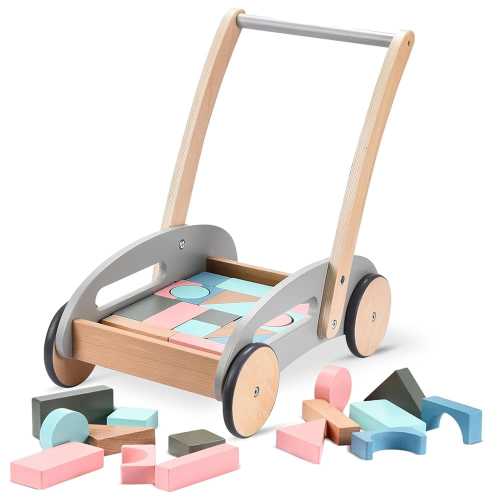 Childlike Behavior Wooden Baby Push Walker with Wheels, Gray