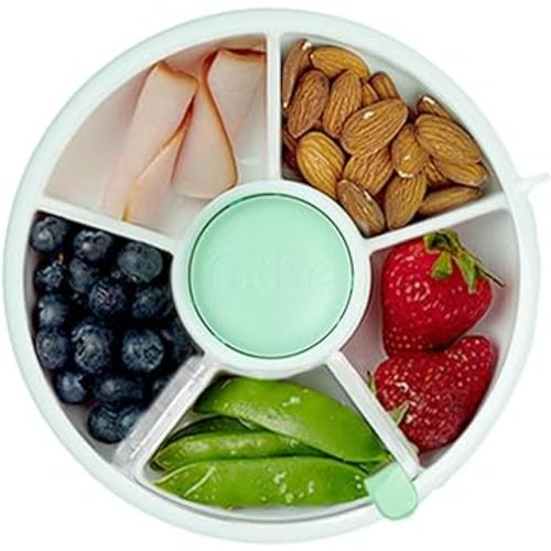 GoBe Kids Original Snack Spinner Bundle with Hand Strap and Sticker Sheet - Reusable Snack Container with 5 Compartment Dispenser and Lid | BPA and PVC Free | Dishwasher Safe | No Spill, Leakproof