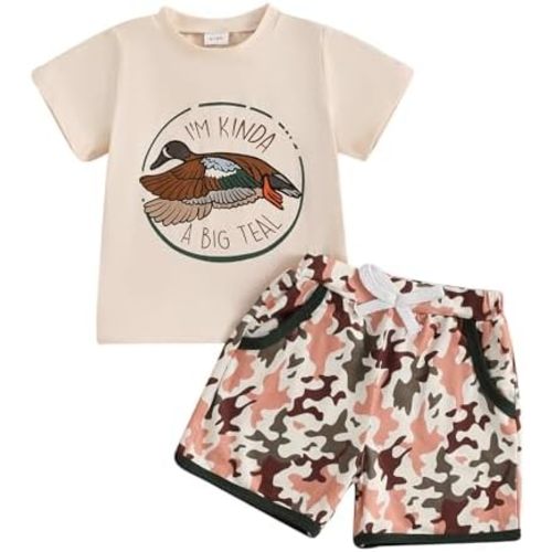 Kids Baby Boys Duck Hunter Clothes Mallard Duck Short Sleeve T-shirt Casual Shorts 2Pcs Toddler Hunting Baby Outfit
