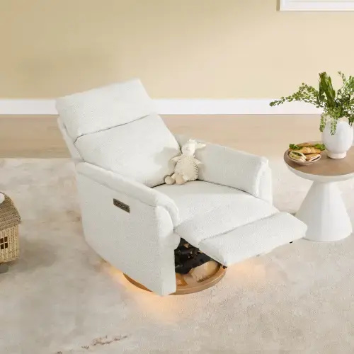 Lulla Power Swivel Nursery Glider Recliner with Power Headrest and Nightlight - Pearl