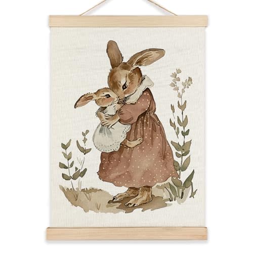 RYYCDOI Bunny Wall Art, Vintage Bunny Rabbit Mom and Baby Wall Art Poster, Nursery Wall Decor, Rabbit Pictures Wall Decor for Toddler Baby Girls Kids Room Nursery Playroom, 12x16 Inches