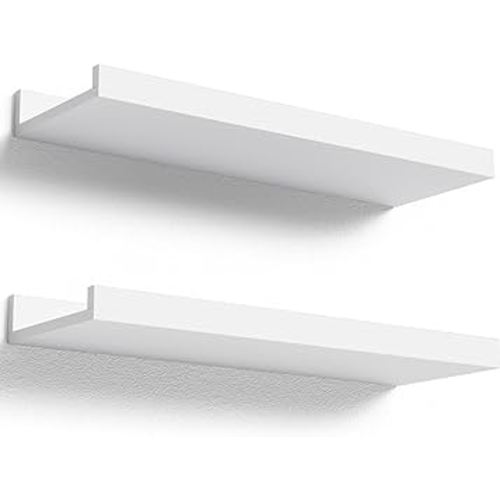 Boswillon Floating Shelves Wall Mounted Set of 2, Modern White Shelves for Bedroom, Nursery Shelves with Lip, Display Picture Ledge Shelf for Wall Decor Living Room Bathroom Kitchen - White