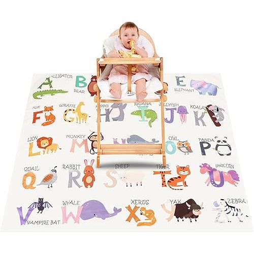 Splat Mat for Under High Chair, 51" SI Anti-Slip Waterproof Multipurpose Splash Mat, Washable High Chair Mat Floor Protection Table Cloth Portable Picnic Play Mat with Early Education Pattern